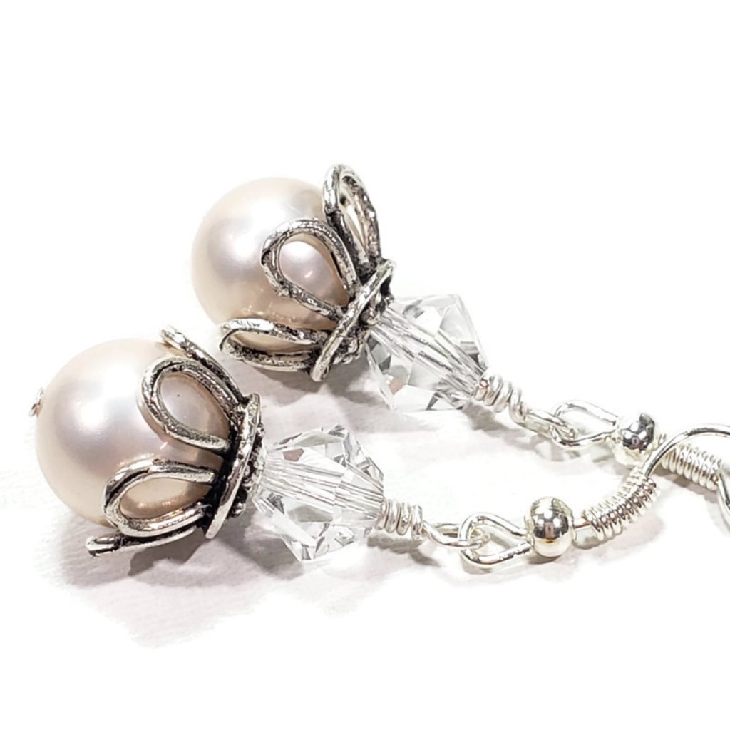 Pearl Crystal Earrings Faceted Clear Cryst